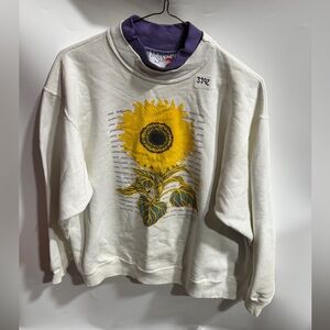 #3392-Sunflower Graphic Sweatshirt - Cream with Yellow Print